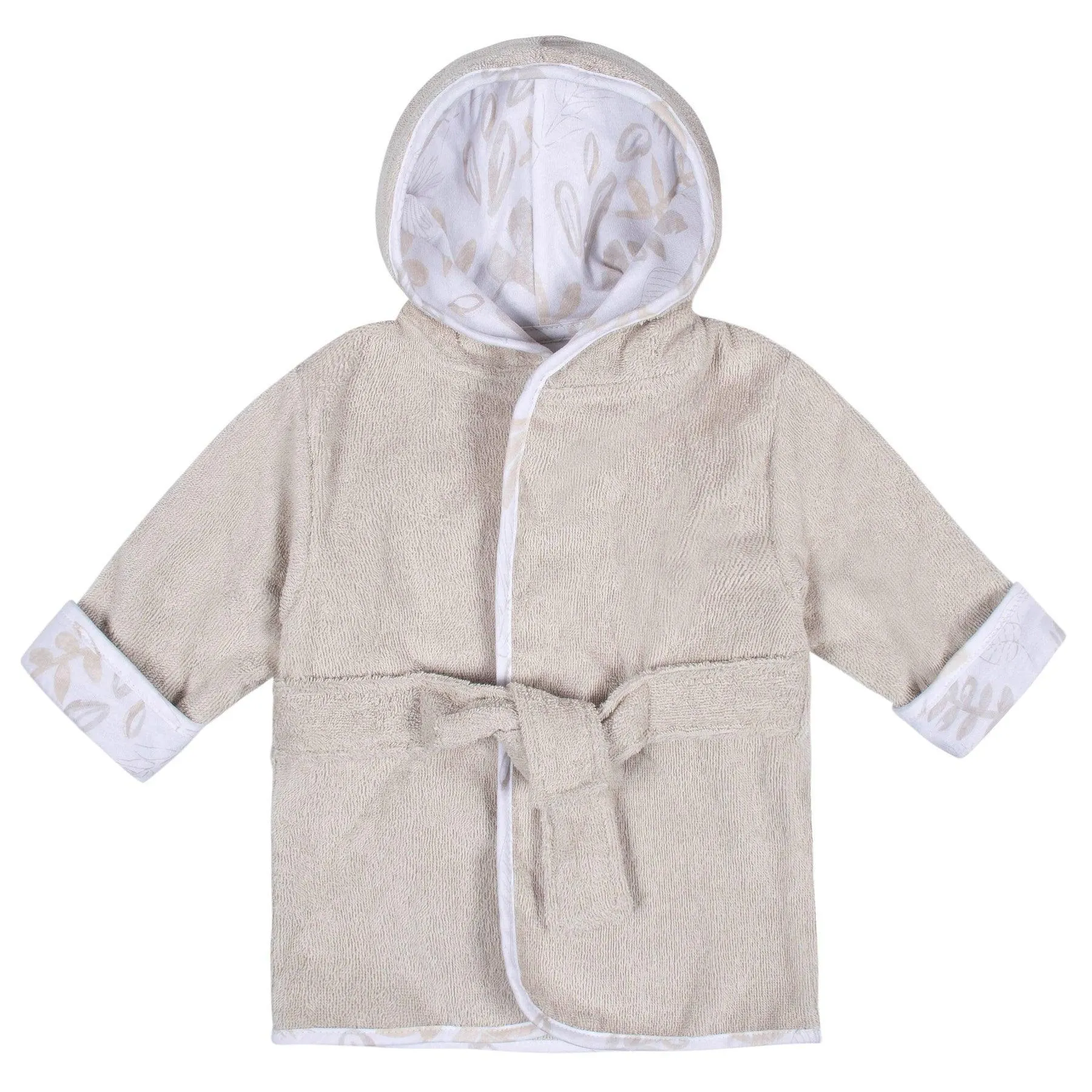 Just Born 2 Piece Baby Neutral Natural Leaves Bathrobe & Booties Set