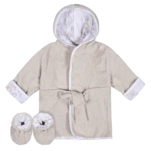 Just Born 2 Piece Baby Neutral Natural Leaves Bathrobe & Booties Set