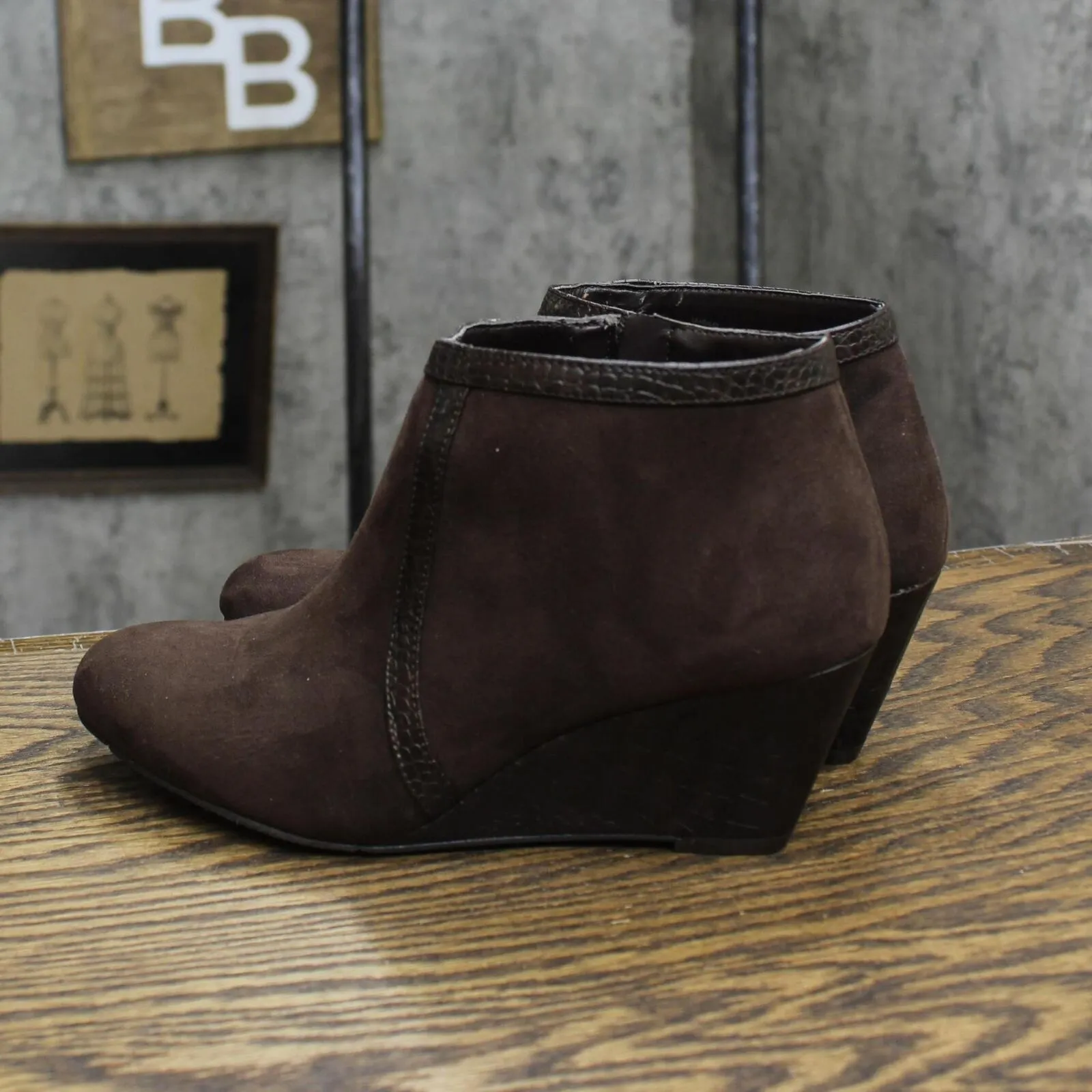 Laura Ashley Womens Suede Wedge Heel Booties 1673e44b64d581 Brown 6.5M
