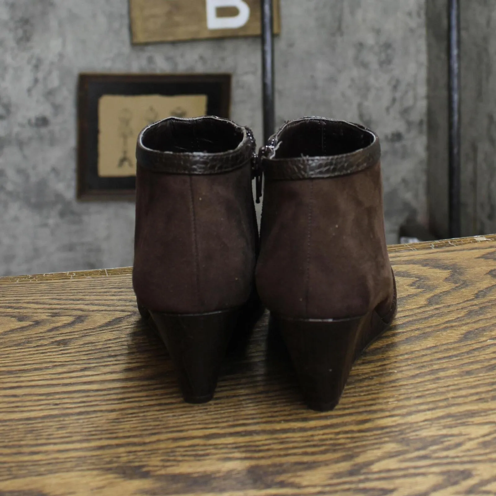Laura Ashley Womens Suede Wedge Heel Booties 1673e44b64d581 Brown 6.5M