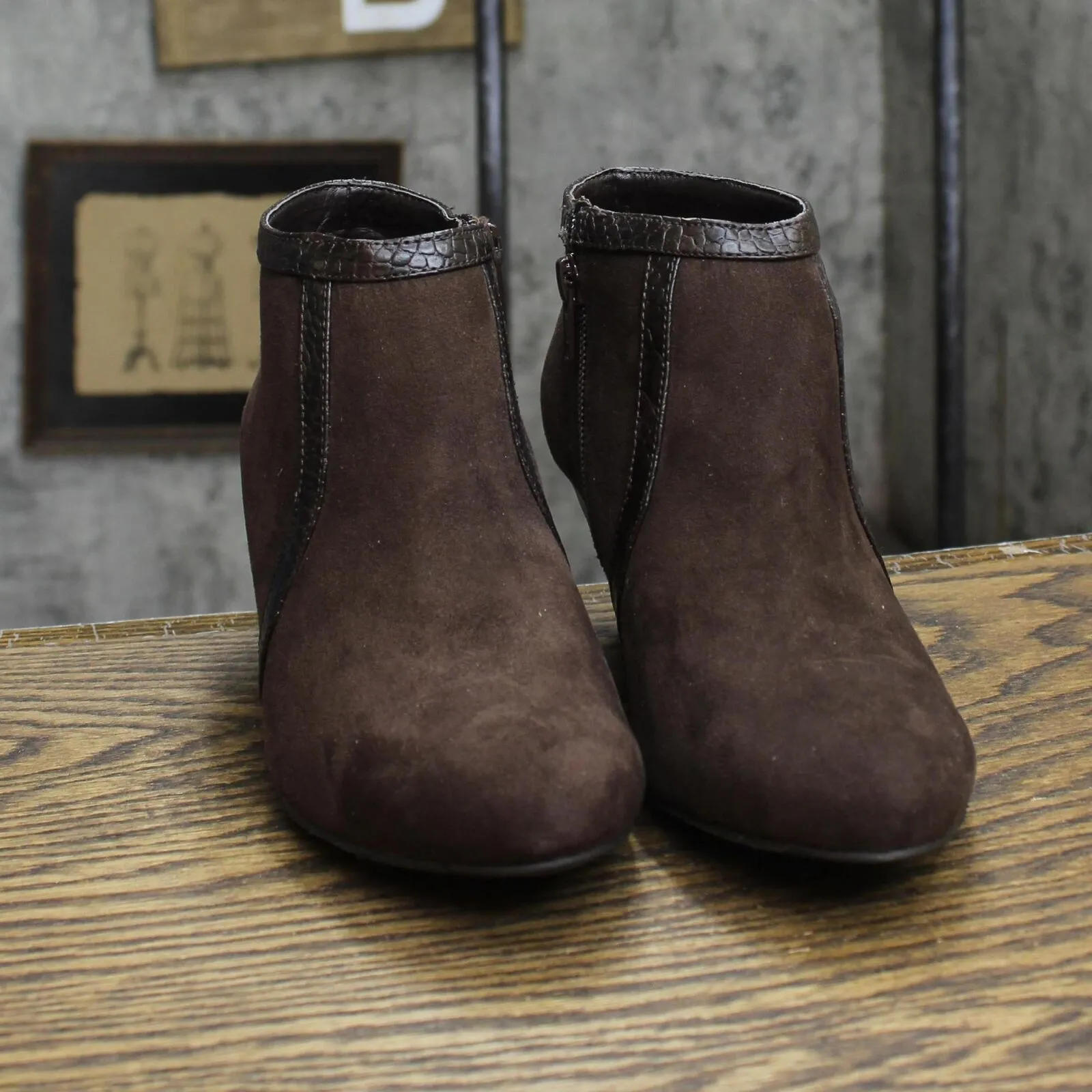 Laura Ashley Womens Suede Wedge Heel Booties 1673e44b64d581 Brown 6.5M