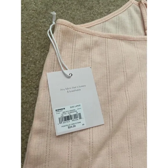 Lauren Conrad Pajama Set Pink Pointelle Cami Shorts Set Lettuce Edge Large NWT