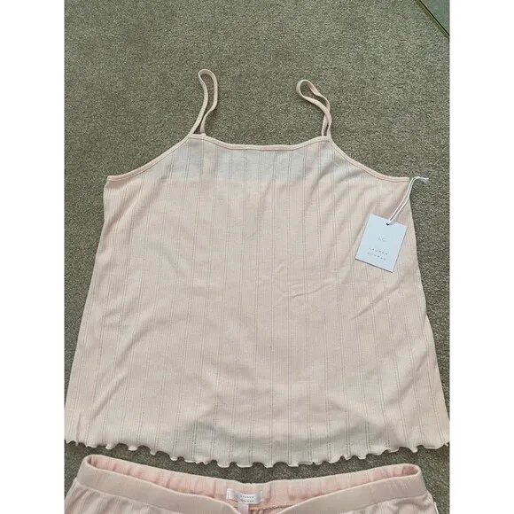 Lauren Conrad Pajama Set Pink Pointelle Cami Shorts Set Lettuce Edge Large NWT