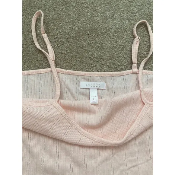 Lauren Conrad Pajama Set Pink Pointelle Cami Shorts Set Lettuce Edge Large NWT
