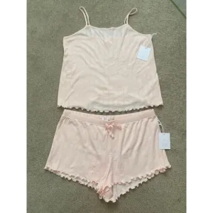 Lauren Conrad Pajama Set Pink Pointelle Cami Shorts Set Lettuce Edge Large NWT