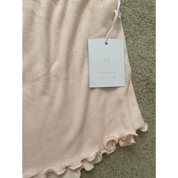 Lauren Conrad Pajama Set Pink Pointelle Cami Shorts Set Lettuce Edge Large NWT