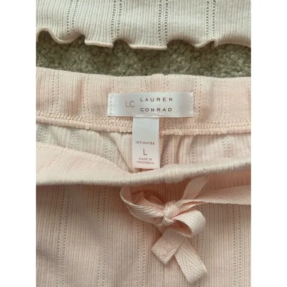 Lauren Conrad Pajama Set Pink Pointelle Cami Shorts Set Lettuce Edge Large NWT