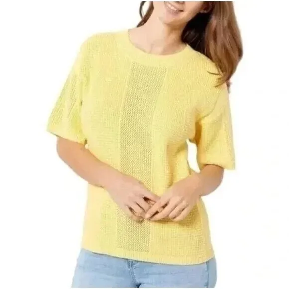 Laurie Felt Cotton Short Sleeve Sweater Mellow Yellow S New