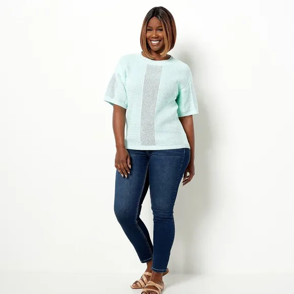 Laurie Felt Women's Top Sweater Sz XXS Cotton Short Sleeve Mint (Green)