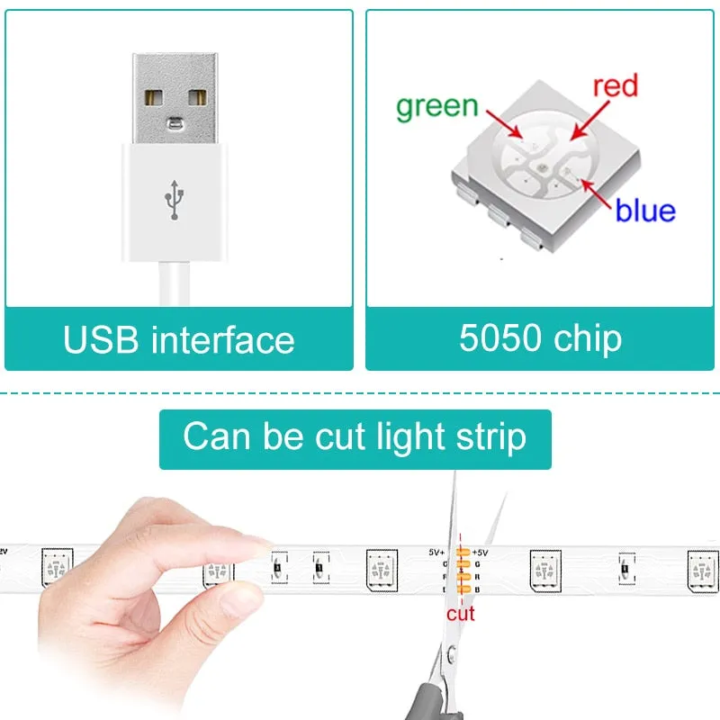 LED Strip BackLight USB Bluetooth RGB 5V Flexible Tape Ribbon For TV Desktop Screen