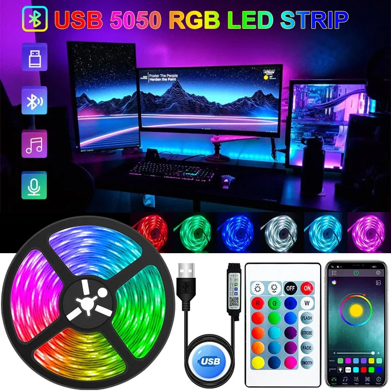 LED Strip BackLight USB Bluetooth RGB 5V Flexible Tape Ribbon For TV Desktop Screen