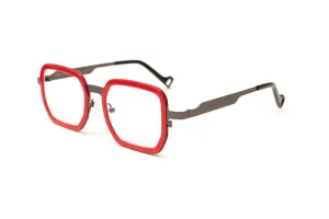 LENOX Red & Gunmetal Unisex Square Reading Glasses, Blue Light Glasses