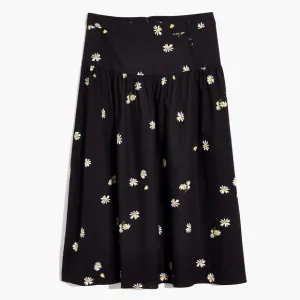 Madewell black linen Lazy Daisies midi skirt 90s daisy dark floral print