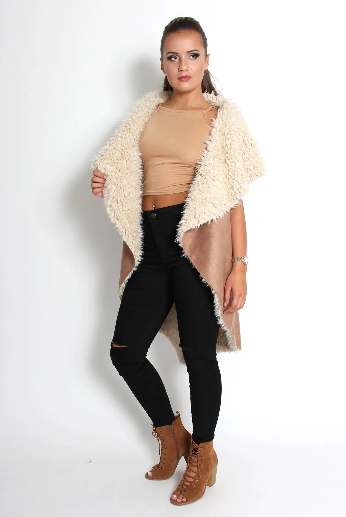Marissa Camel Suede Fur Lined Gillet