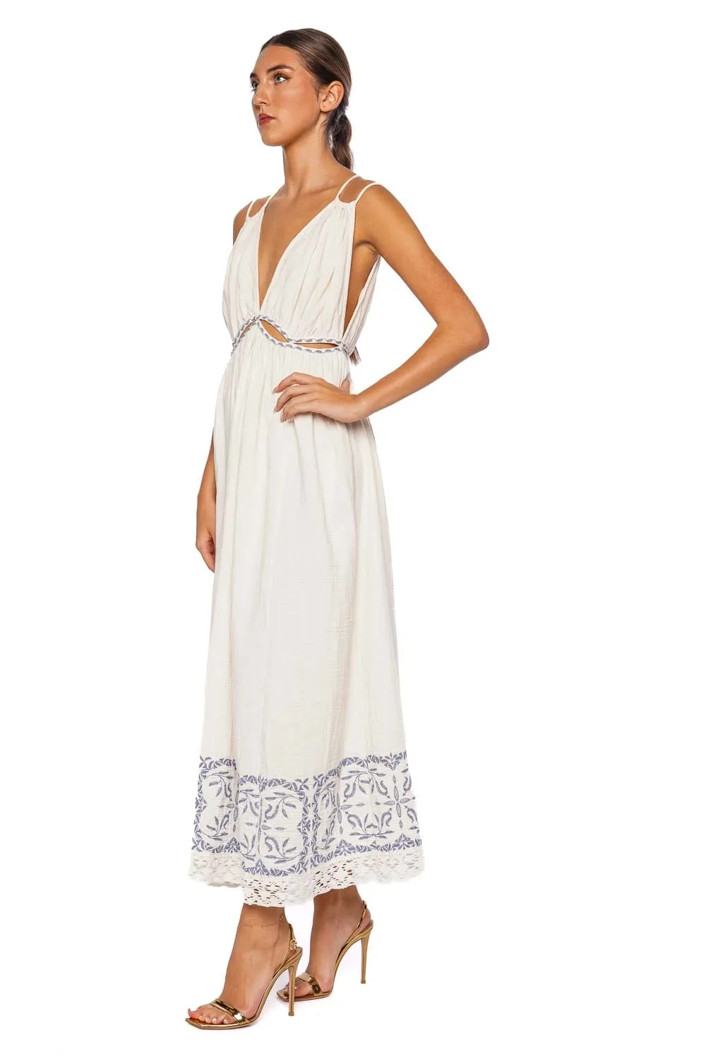 Marita Embroidered Cotton Midi Dress