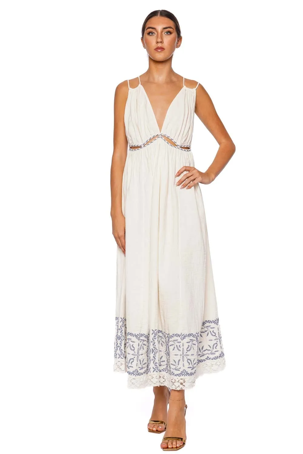 Marita Embroidered Cotton Midi Dress