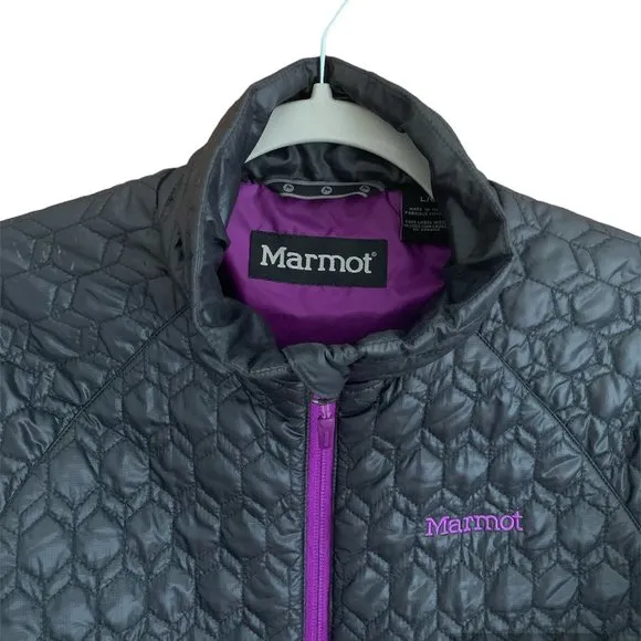 Marmot Black &amp; Purple Quilted Puffer Coat Jacket ~ Large