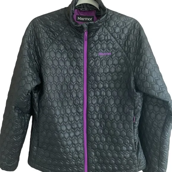 Marmot Black &amp; Purple Quilted Puffer Coat Jacket ~ Large