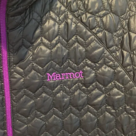 Marmot Black &amp; Purple Quilted Puffer Coat Jacket ~ Large