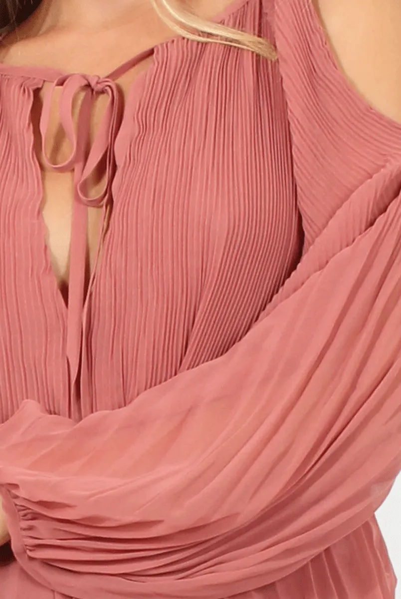 Mauve Multi Pleat Cold Shoulder Blouse - Sonya