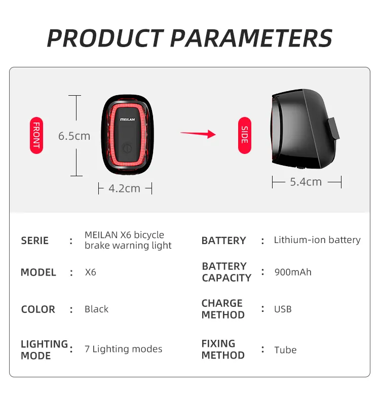 MEILAN X6 BIKE REAR LIGHT SMART BRAKE DETECTION