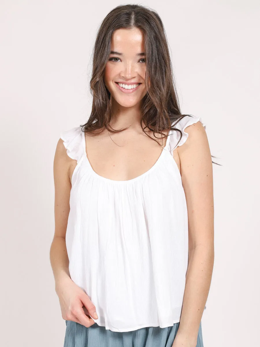 Miami Ruffle Strap Tank in White