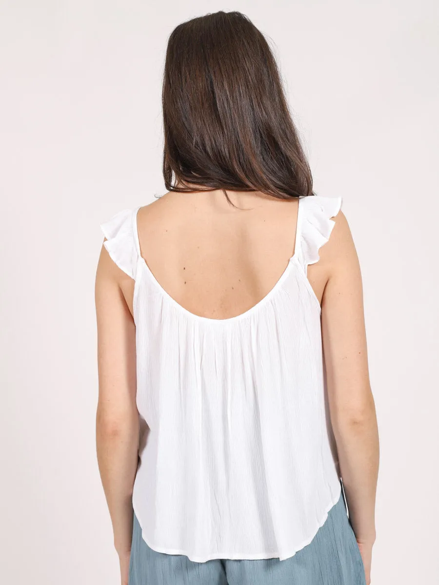 Miami Ruffle Strap Tank in White