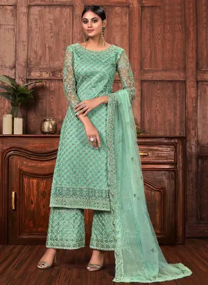Mint Color Heavy Embroidered Plazzo Style Suit