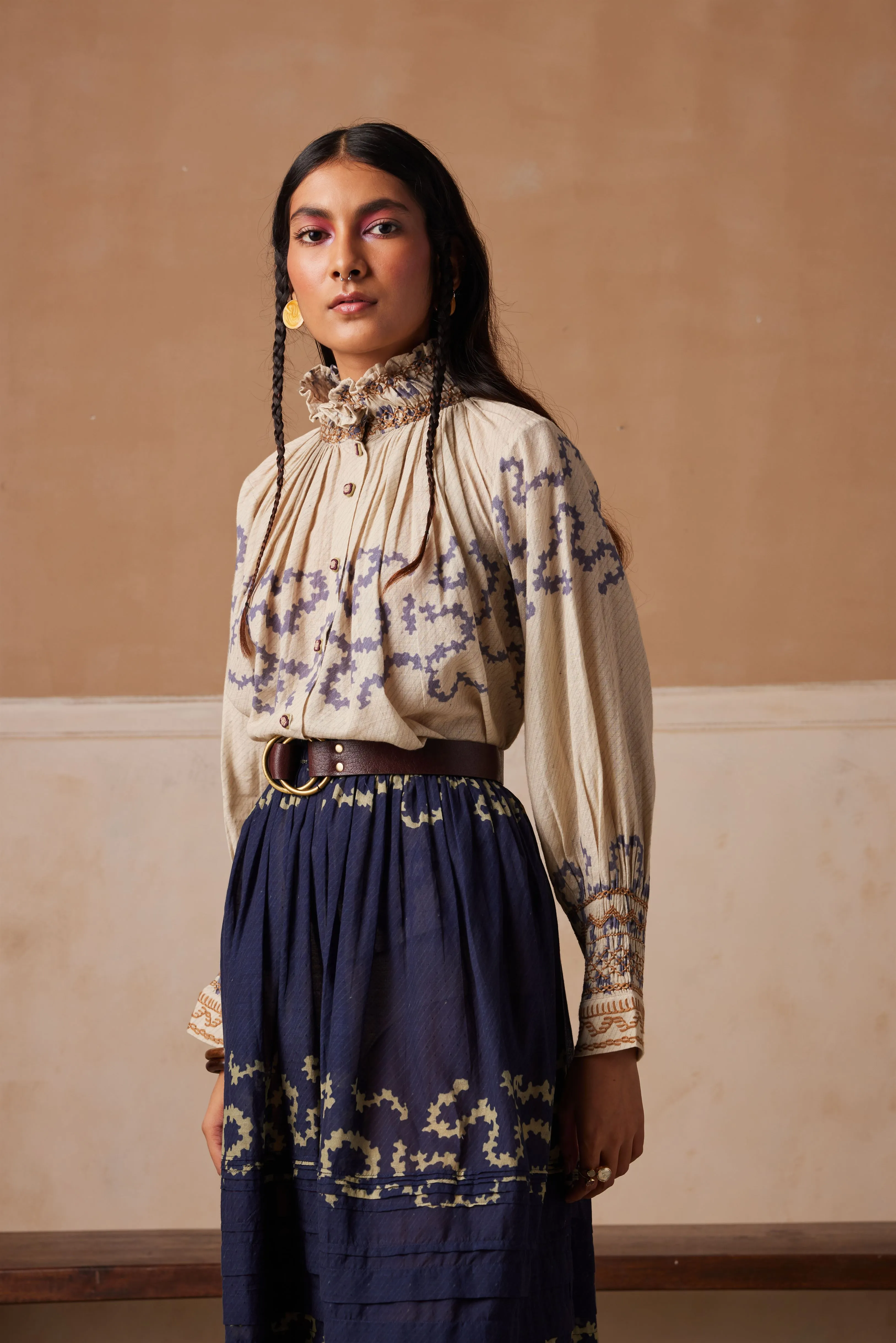 New Season Summer Fall 24-Co-Ord Set Farmer Cotton Indigo Ivory Spiral-SS24-FST-IIS-Fashion Edit Cord Studio