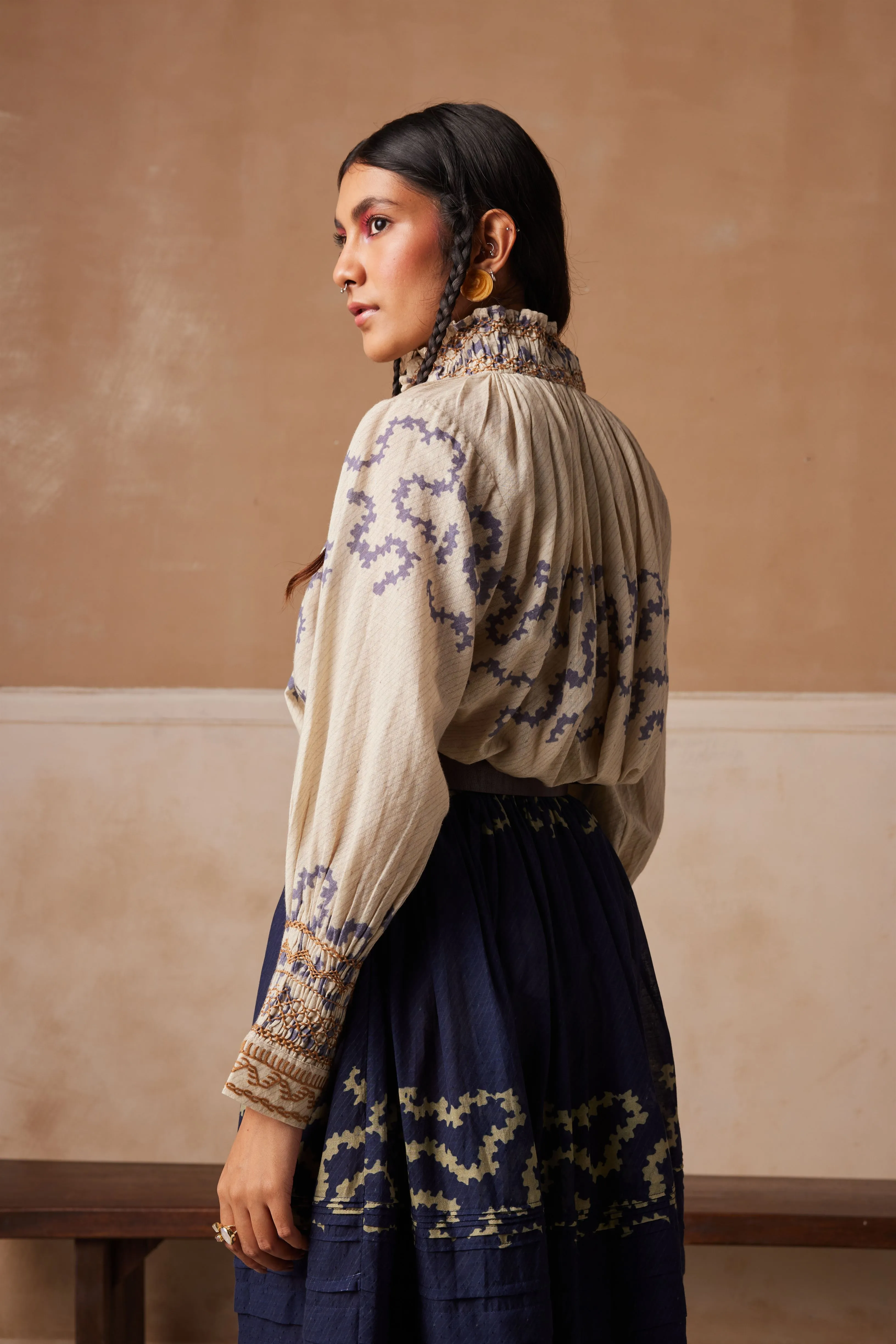 New Season Summer Fall 24-Co-Ord Set Farmer Cotton Indigo Ivory Spiral-SS24-FST-IIS-Fashion Edit Cord Studio