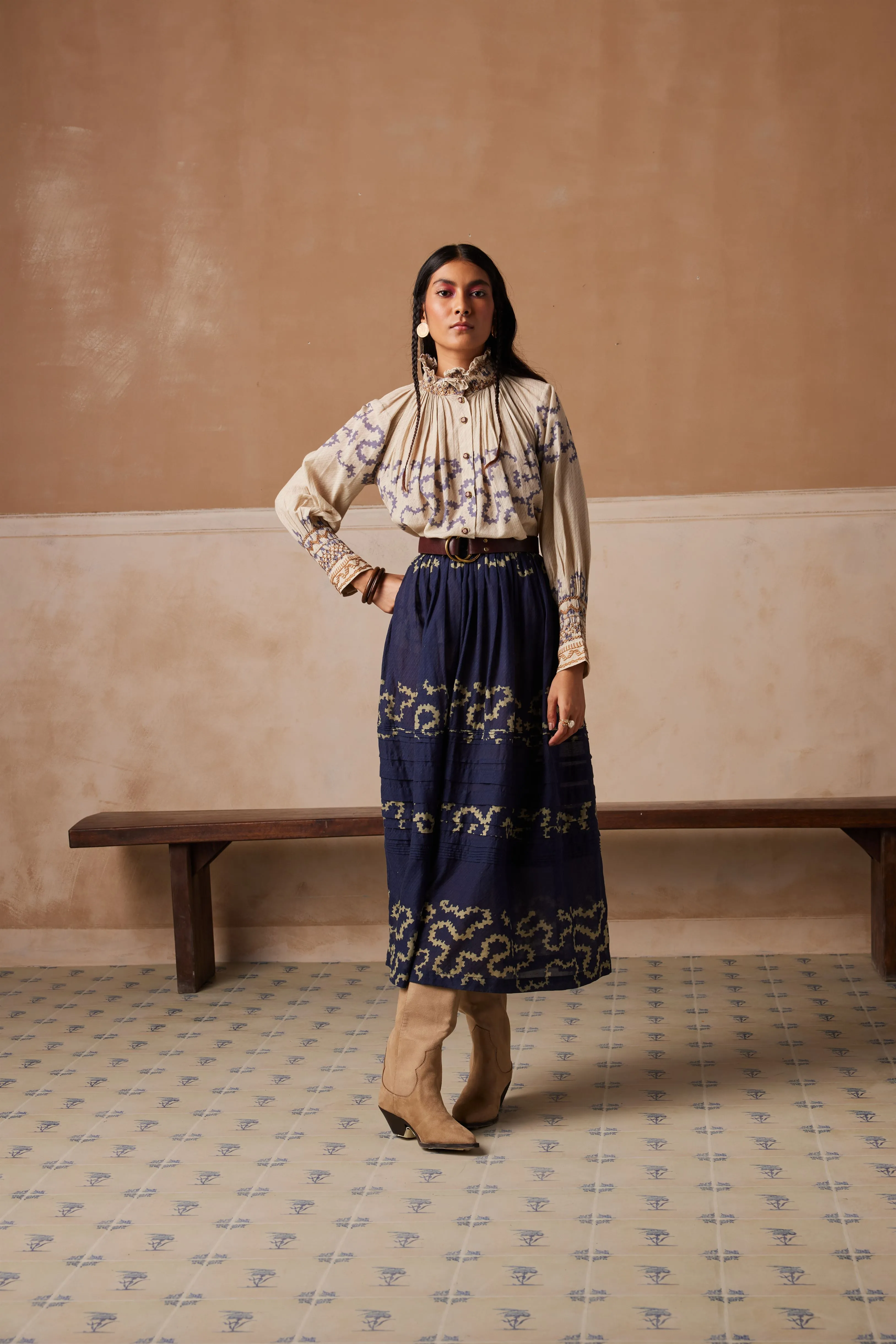 New Season Summer Fall 24-Co-Ord Set Farmer Cotton Indigo Ivory Spiral-SS24-FST-IIS-Fashion Edit Cord Studio
