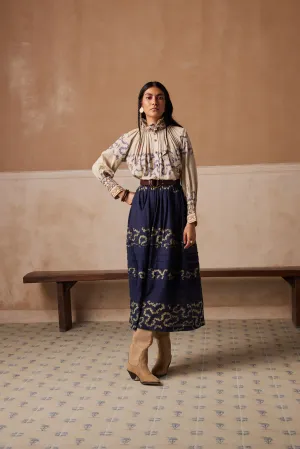 New Season Summer Fall 24-Co-Ord Set Farmer Cotton Indigo Ivory Spiral-SS24-FST-IIS-Fashion Edit Cord Studio