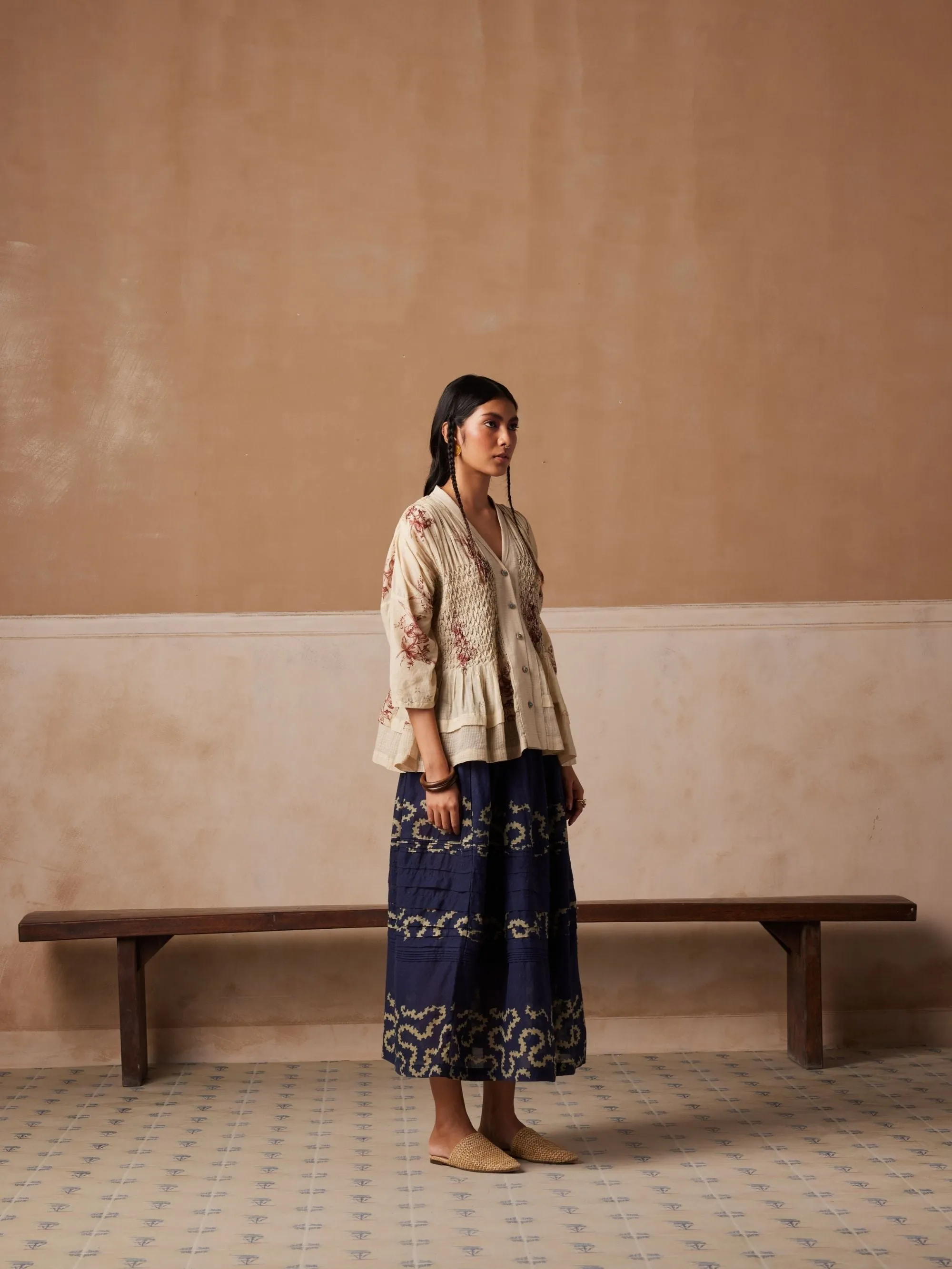 New Season Summer Fall 24-Co-Ord Set Farmer Cotton Indigo Ivory Spiral-SS24-FST-IIS-Fashion Edit Cord Studio