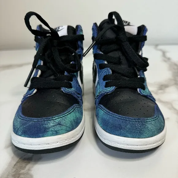 Nike Air Jordan 1 Retro Tie Dye Aurora Green Black White High Top Kids Size 8C