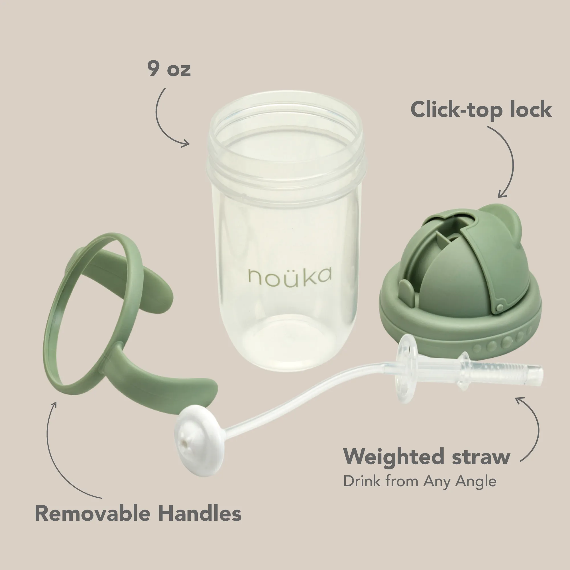 noüka Non-Spill Weighted Straw Cup  9 oz - Fern (Min. of 2 PK, Multiples of 2 PK)
