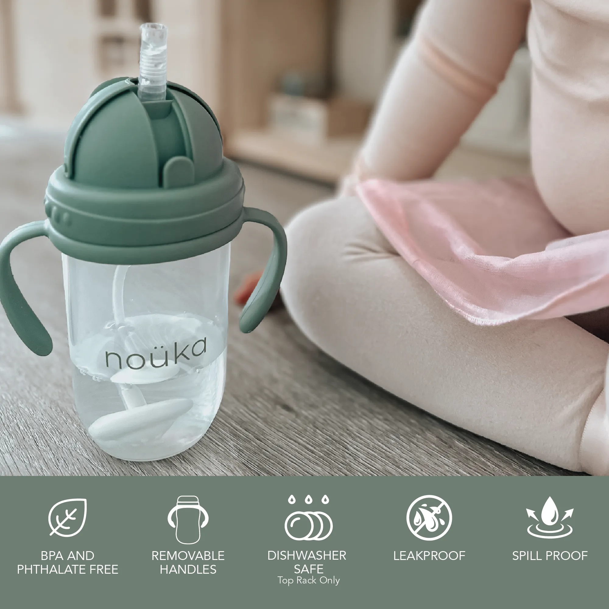 noüka Non-Spill Weighted Straw Cup  9 oz - Fern (Min. of 2 PK, Multiples of 2 PK)
