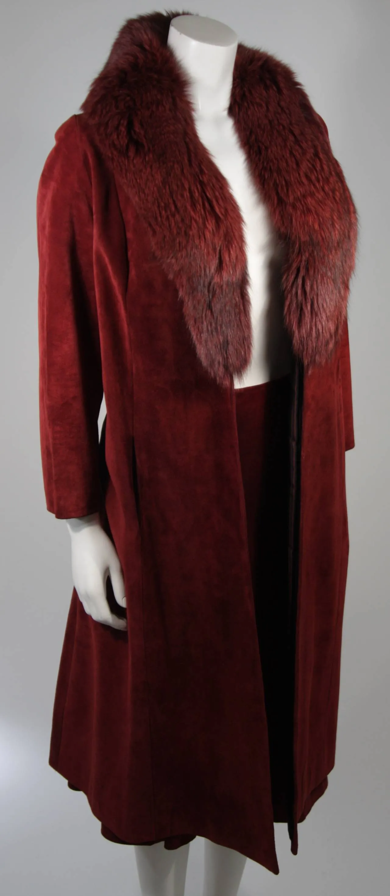 NOLAN MILLER Burgundy Suede and Fox Coat Ensemble Size Small