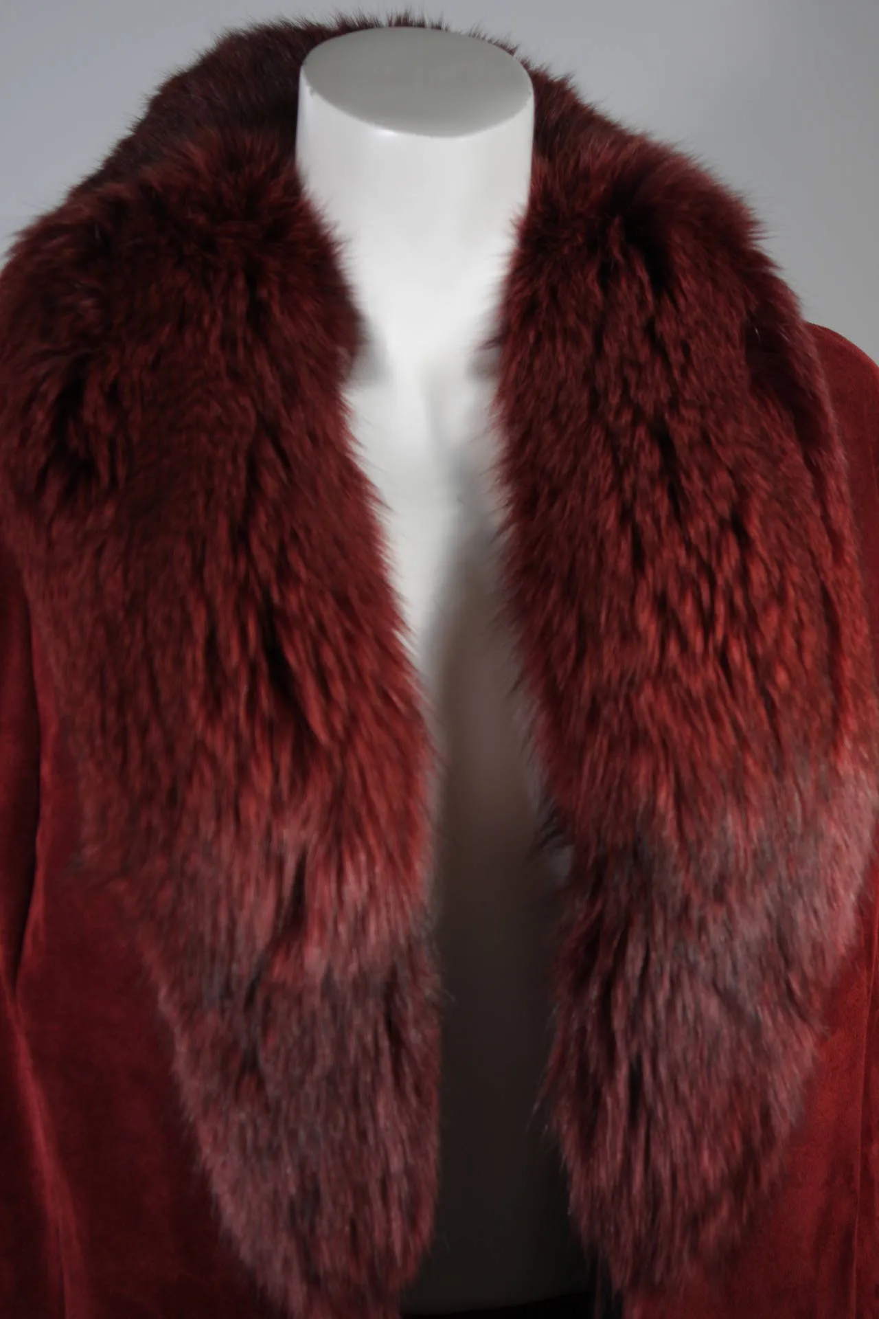 NOLAN MILLER Burgundy Suede and Fox Coat Ensemble Size Small