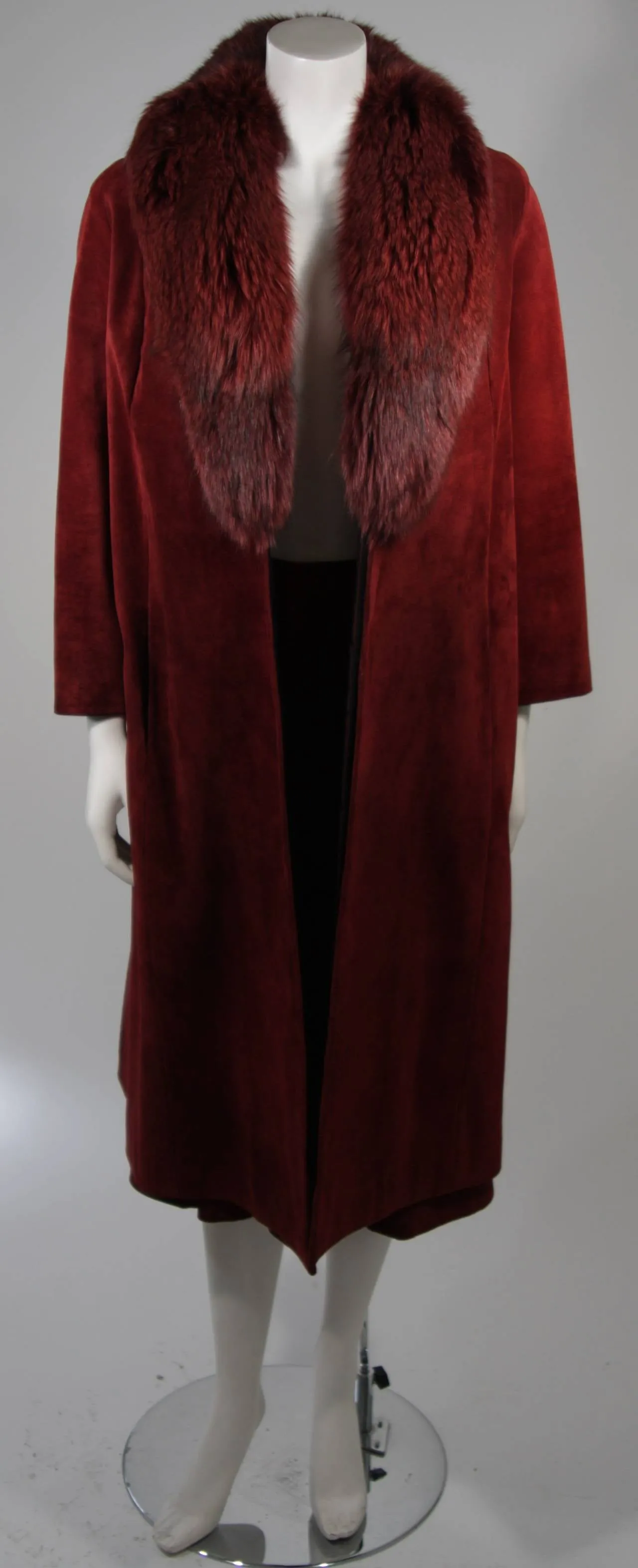 NOLAN MILLER Burgundy Suede and Fox Coat Ensemble Size Small