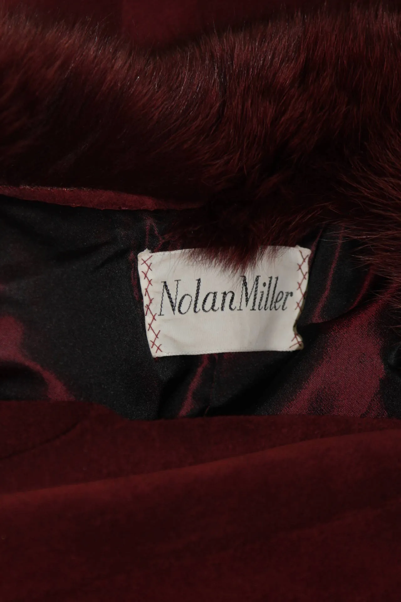 NOLAN MILLER Burgundy Suede and Fox Coat Ensemble Size Small