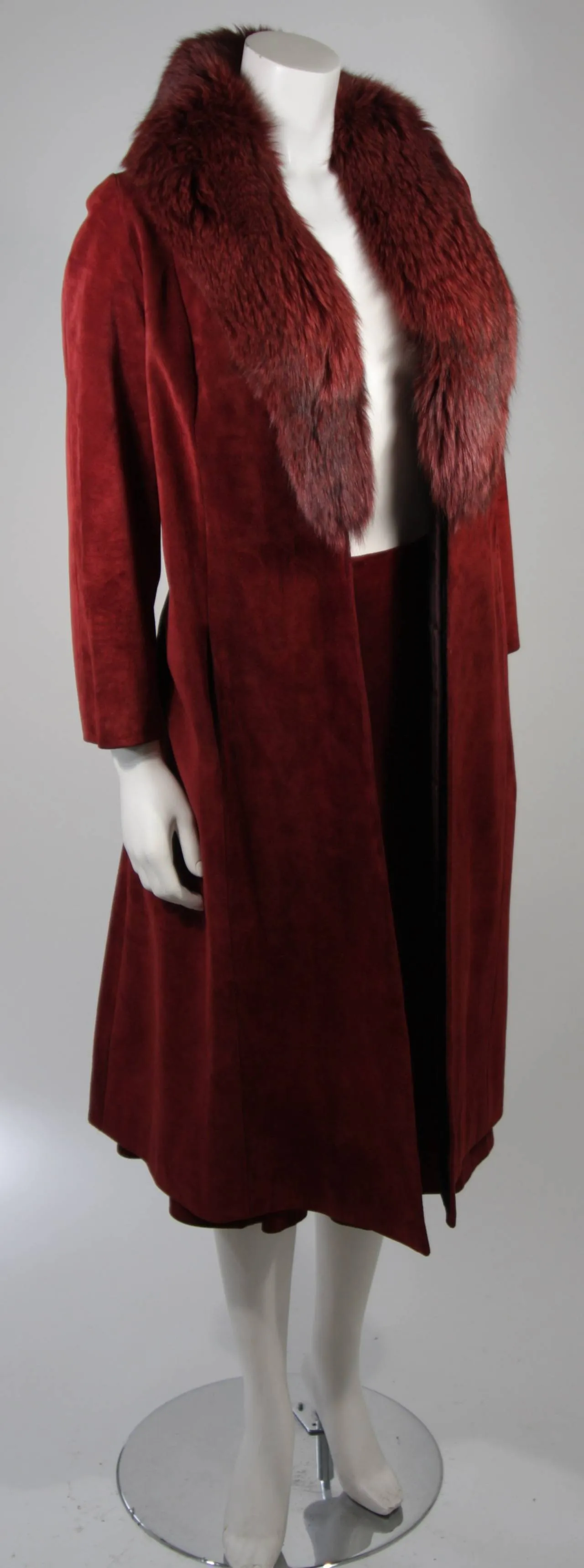 NOLAN MILLER Burgundy Suede and Fox Coat Ensemble Size Small