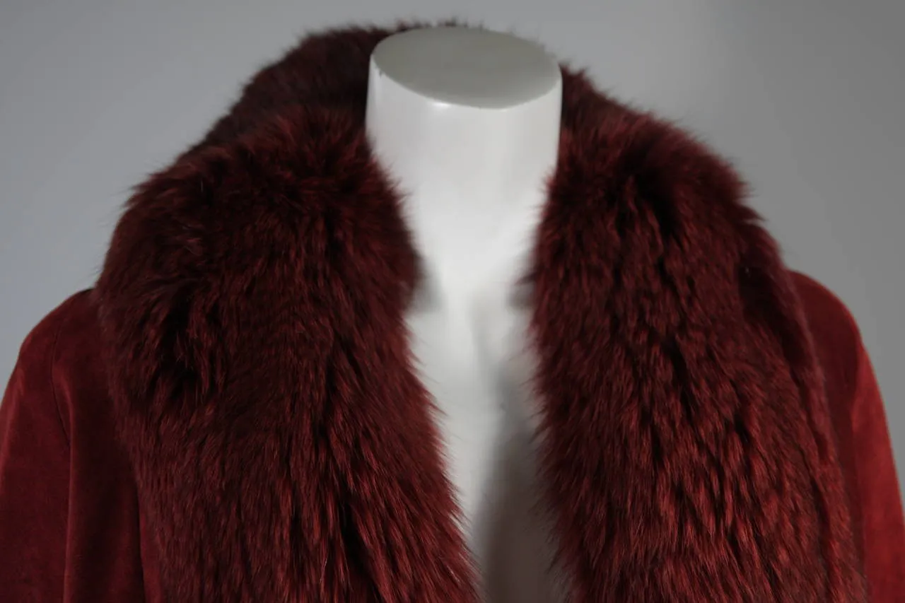 NOLAN MILLER Burgundy Suede and Fox Coat Ensemble Size Small