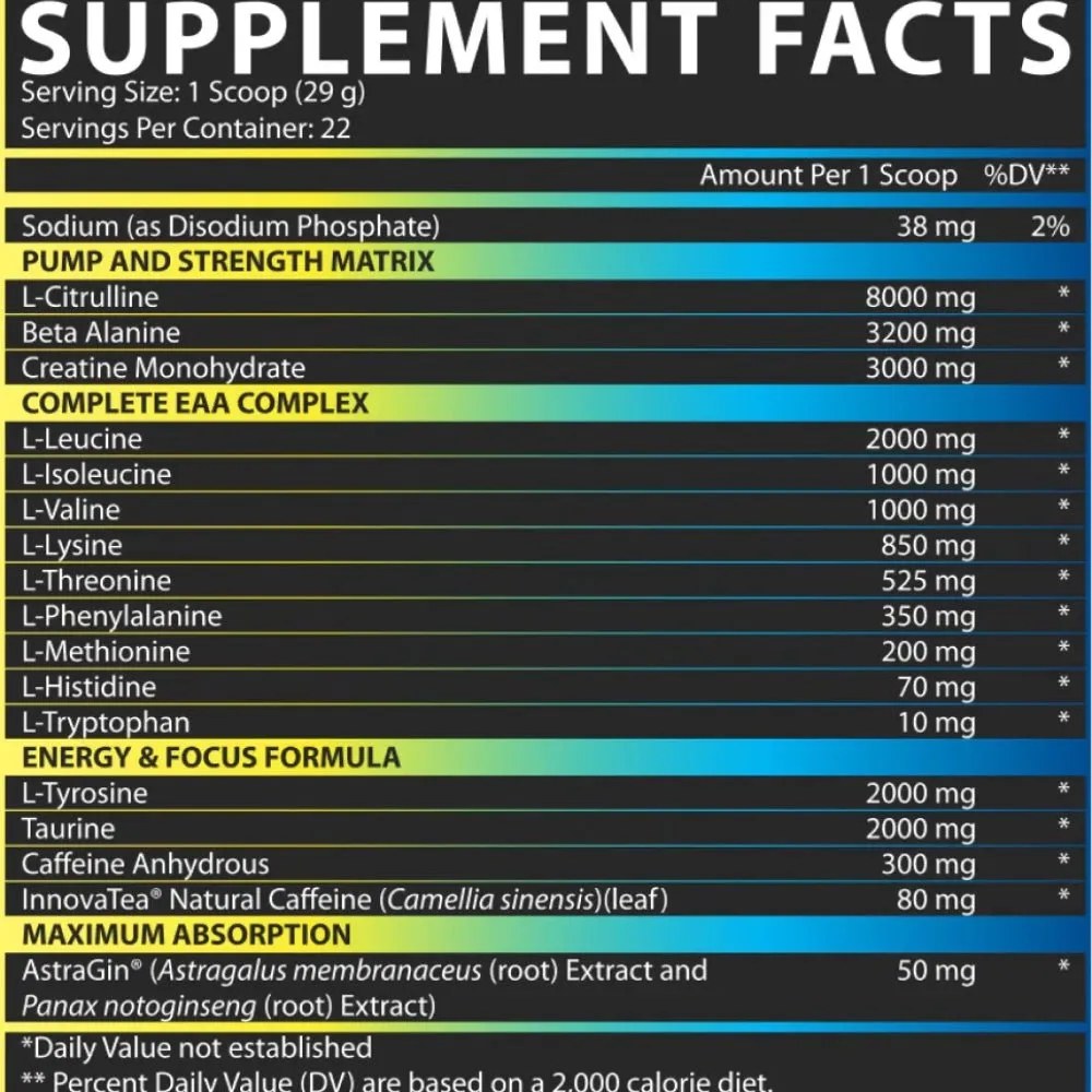 Nutrex Outlift Pre-Workout 22srv (1 srv 29g: 300mg caffeine, 8g citrulline, 3.2g beta alanine, 3g creatine, 4g bcaa, 2g eaa, 2g taurine)