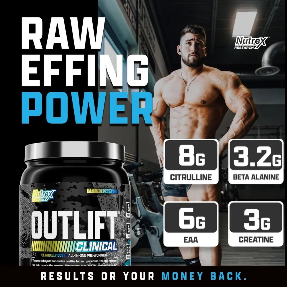 Nutrex Outlift Pre-Workout 22srv (1 srv 29g: 300mg caffeine, 8g citrulline, 3.2g beta alanine, 3g creatine, 4g bcaa, 2g eaa, 2g taurine)