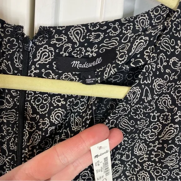 NWT Madewell Cap-Sleeve V-Neck Midi Dress Floral Cupro-Blend True Black size 2