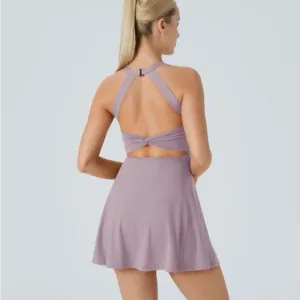 NWT Halara women's size small backless active dress pink purple with shorts