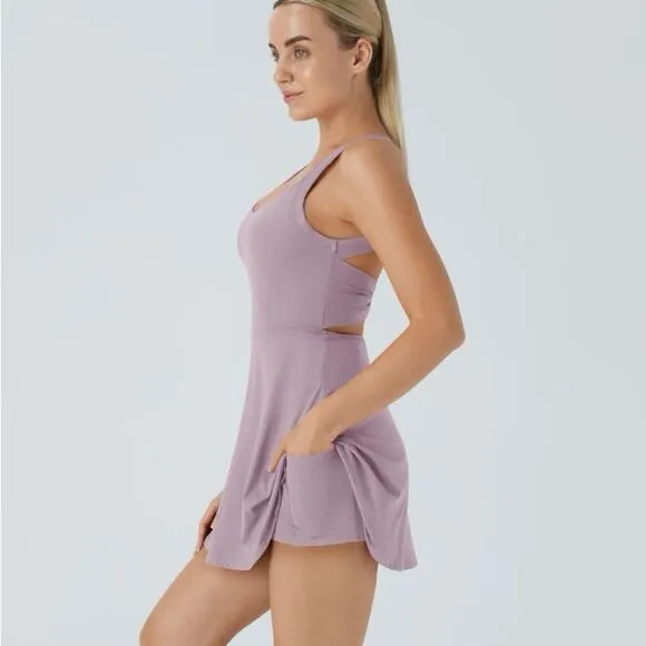 NWT Halara women's size small backless active dress pink purple with shorts