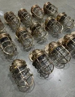 Oceanic Brass Passage Light with Cage Industrial Marine Salvage