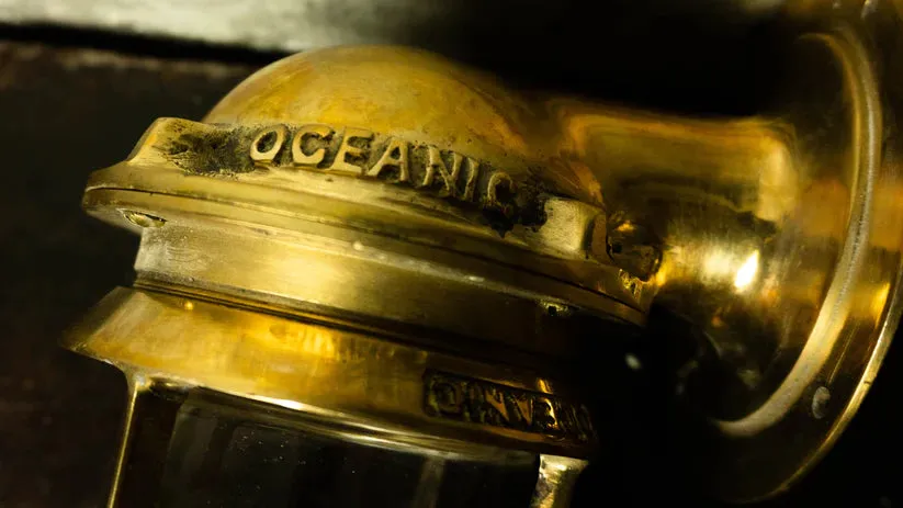 Oceanic Brass Passage Light with Cage Industrial Marine Salvage