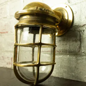 Oceanic Brass Passage Light with Cage Industrial Marine Salvage